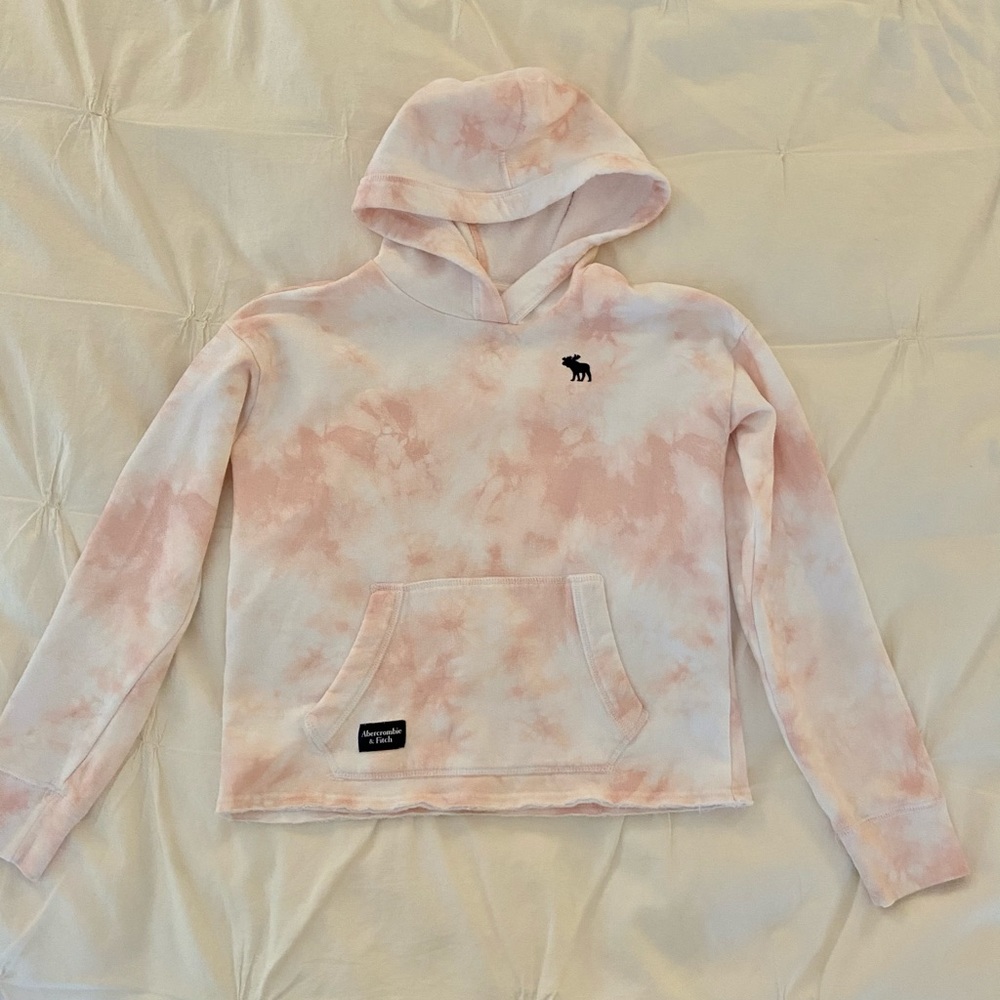 A&F Kids pink and white tie-dye hoodie, size 11/12